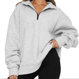 Women's Light Gray Half-Zip Pullover Hoodie - Cozy Everyday Sweatshirt